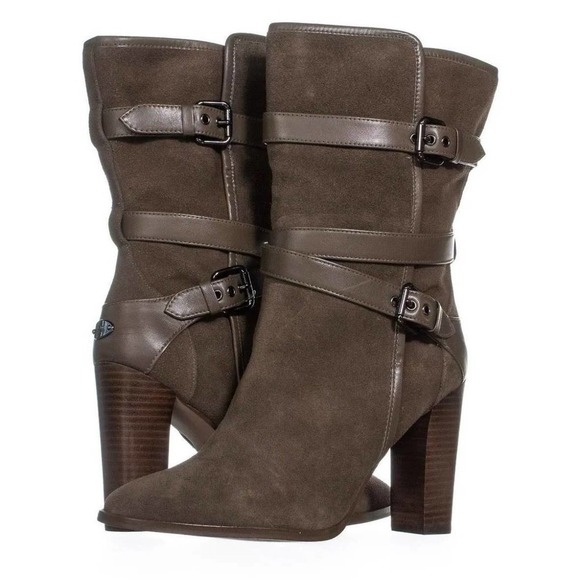 Coach Womans Alexandra Suede Mid Calf Heeled Boots Size 7.5B - Picture 1 of 6